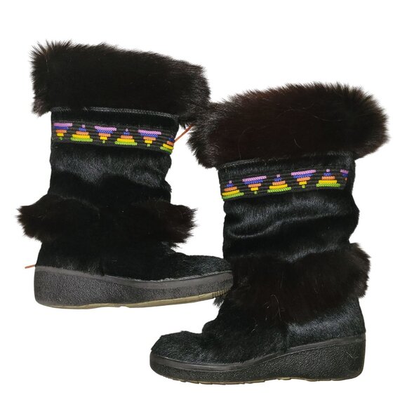 Tecnica Womens Scandia Black Fur-Lined Winter Boots Colorful Embroidery 37 6,5 U - Picture 2 of 8